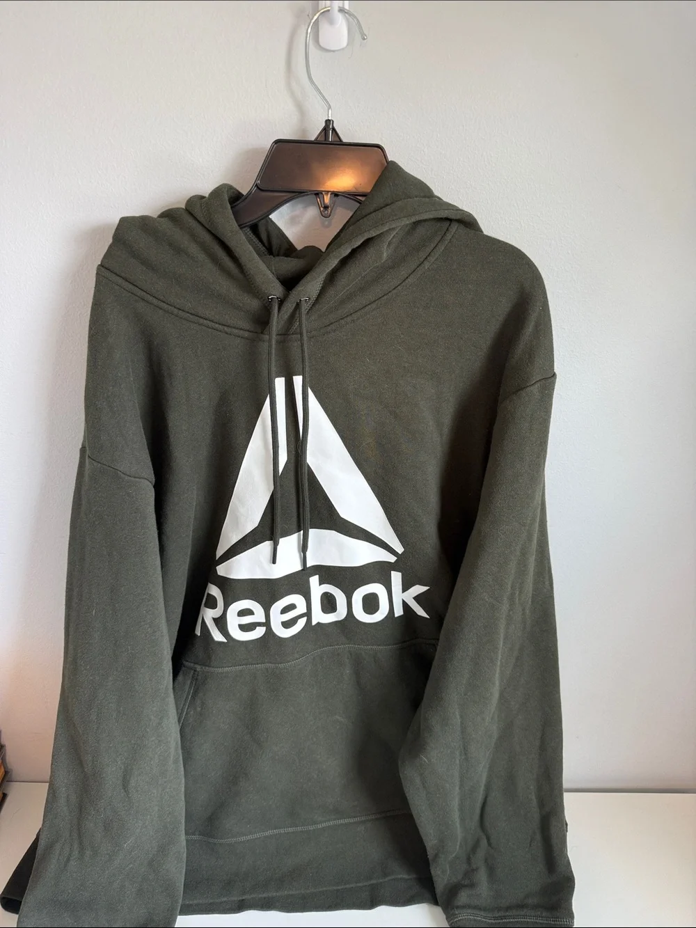 Reebok Men’s Olive Green Crewneck Hoodie with White Logo